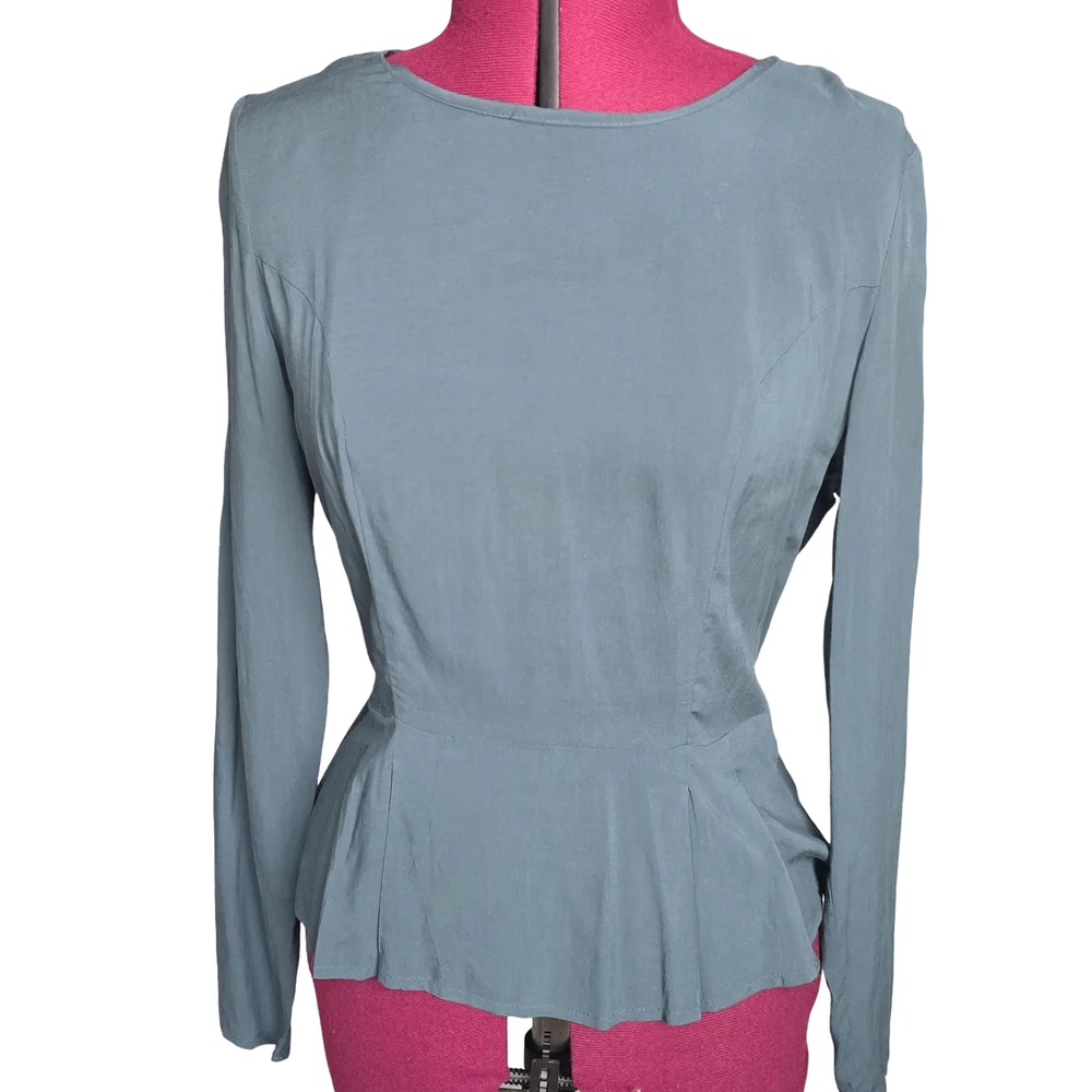 Banana Republic Teal/Green Long Sleeve Peplum Blouse Size 4 - Picture 2 of 5